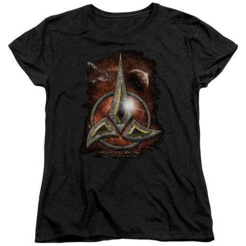 Trevco Star Trek-Klingon Crest - Short Sleeve Womens Tee - Black- Extr