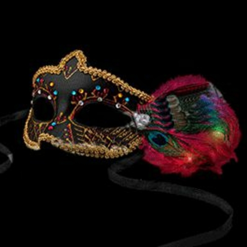 Blinkee 1122300 Black Mardi Gras Mask with LED Feathers