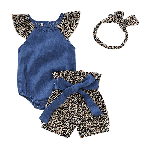 0-24M Newborn Kid Baby Girl Leopard Denim