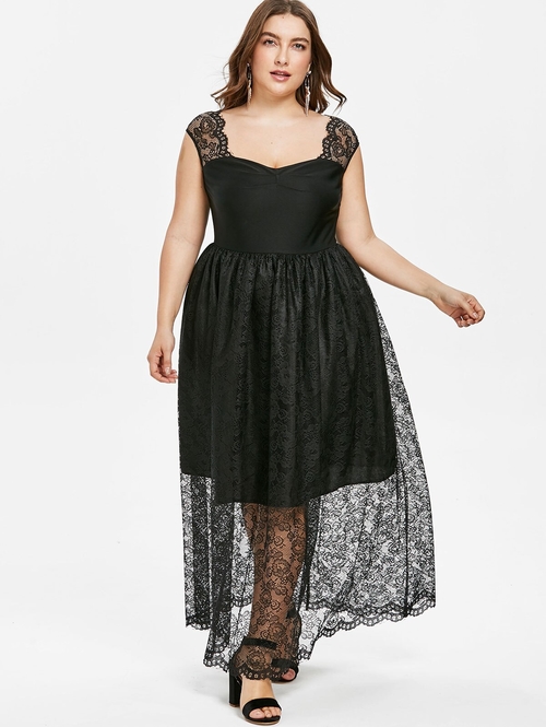  Women Elegant Plus Size Floral Lace Ruched