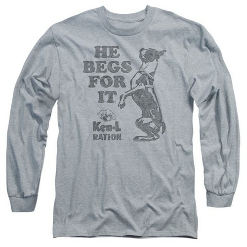 Trevco Ken L Ration-Begs Long Sleeve Adult 18-1 Tee- Heather - Large