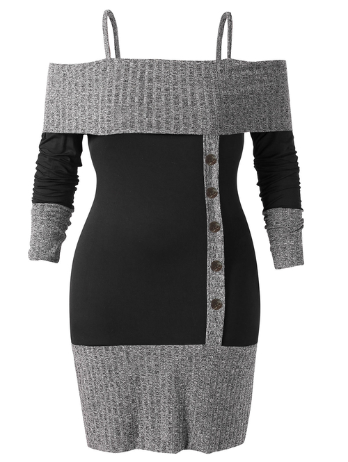  Plus Size 5XL Cold Shoulder Two Tone