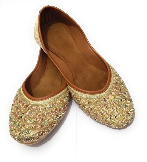 Gold Genuine Soft Leather Embroidered Jutis (Size-UK-7) (Color-GOLD)