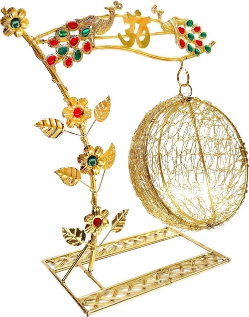 Gold Plated Handicraft Antique Floral Decorated Brass Krishna
