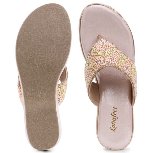 Women Flat Pink Handicrafted Embroidred Design