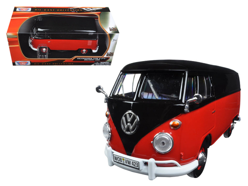 Volkswagen Type 2 (T1) Delivery Van Black and Red 1/24 Diecast Model