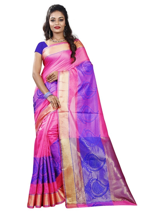 Generic Women's Cotton Silk Saree(Pink, 5.5-6 Mtr)