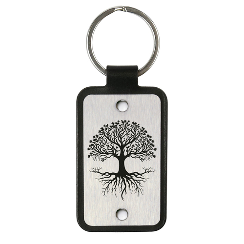 Leather keychain with stainless steel plate – Tree