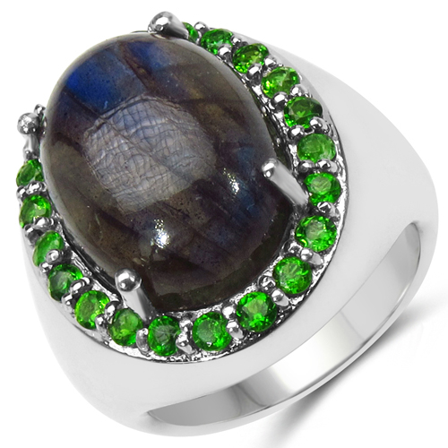 11.90 Carat Genuine Labradorite & Chrome Diopside .925 Sterling Silver