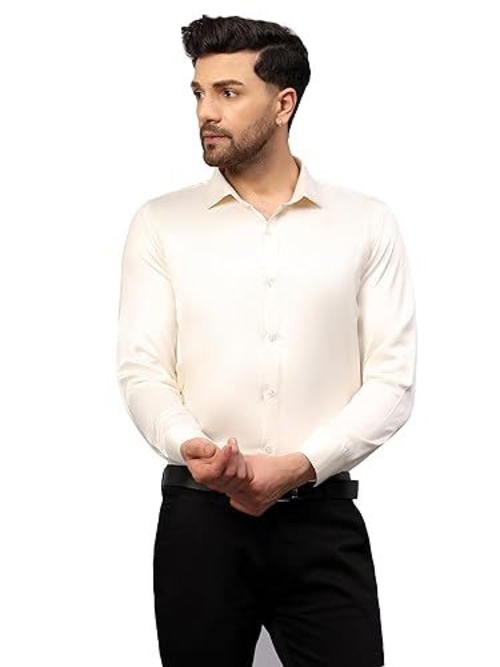 Men Regular Fit Full Sleeve Satin Silk Shirt (Size-XL) (Color-CREAM)