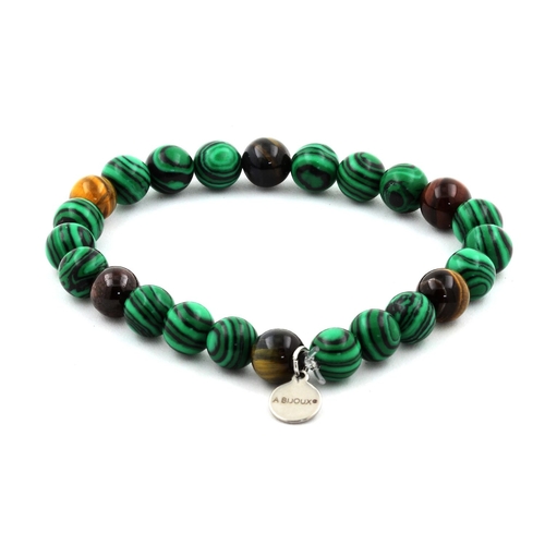 Multicolor Tiger's Eye + Malachite Bracelet 8 mm Beads.