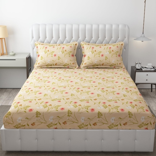 Cotton Elastic Fit Printed King Size Double Bed Bedsheet KING SIZE