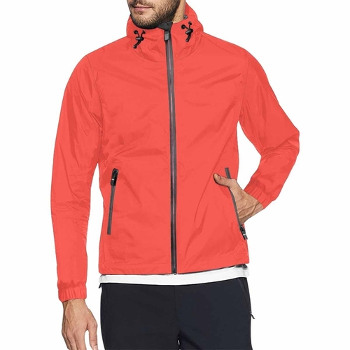 Red Orange Hooded Windbreaker Jacket - Men / Women
