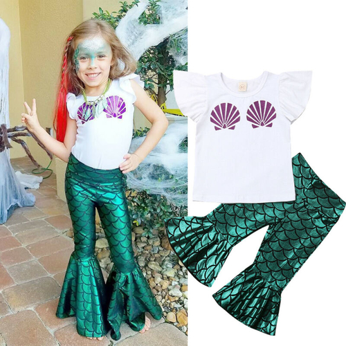 2PCS Set Toddler Girl Mermaid Blouse Clothes Kids