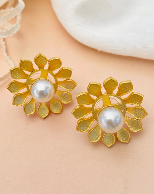 Minimal Gold Plated Pearl Studs Earrings