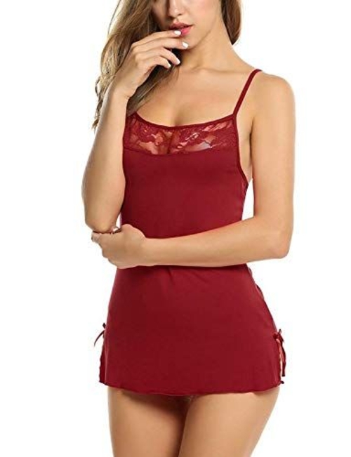 Women's Poly Lycra Solid Above Knee Baby Doll Set (Color Maroon) (Size