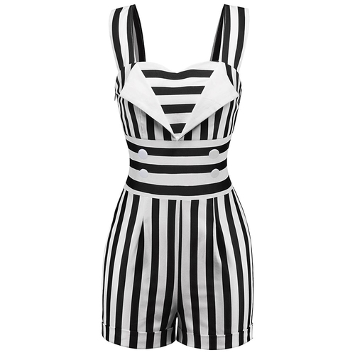  Striped Buttons Embellished Romper Women