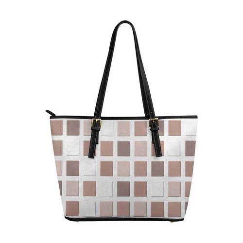 Large Leather Tote Shoulder Bag - Mosaic Tiles Brown