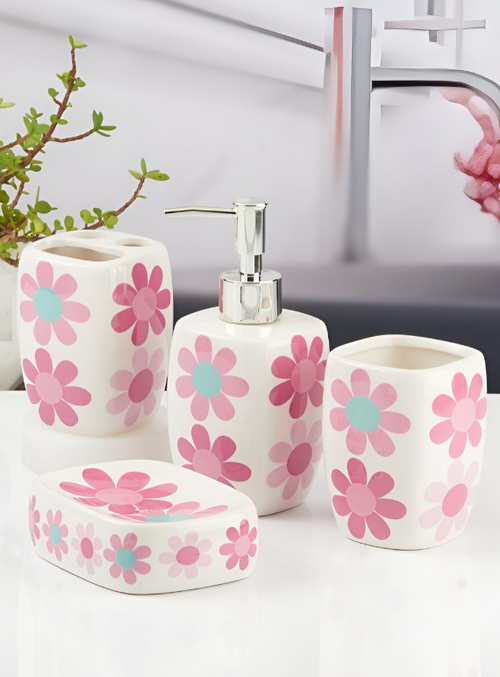 4 piece Abstract Ceramic Bath Accessories Set