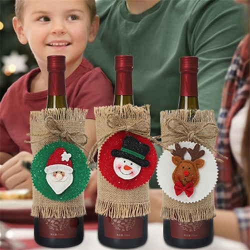 3Pcs Christmas Wine Bottle Covers Deer Santa