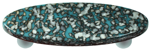 Hot Knobs HK8055-POA Granite Turquoise Blue & French Vanilla Oval Glas