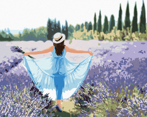 Paint by Numbers - LAVENDER FIELD AND WOMAN IN BLUE DRESS