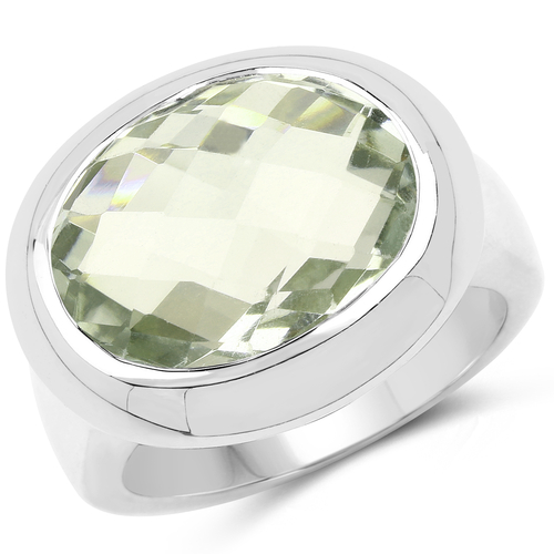 7.90 Carat Genuine Green Amethyst .925 Sterling Silver Ring