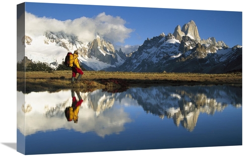 16 x 24 in. Hiker, Cerro Torre & Fitzroy Reflected in Small Pond A