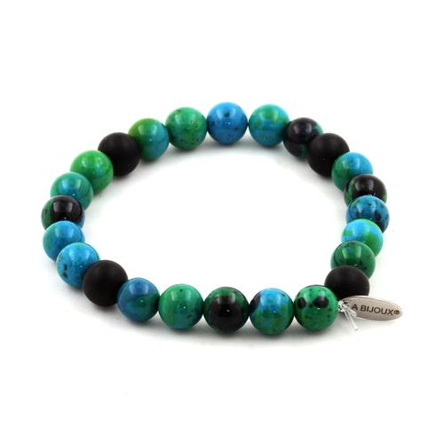 Chrysocolla + Matte Black Onyx Bracelet 8 mm.