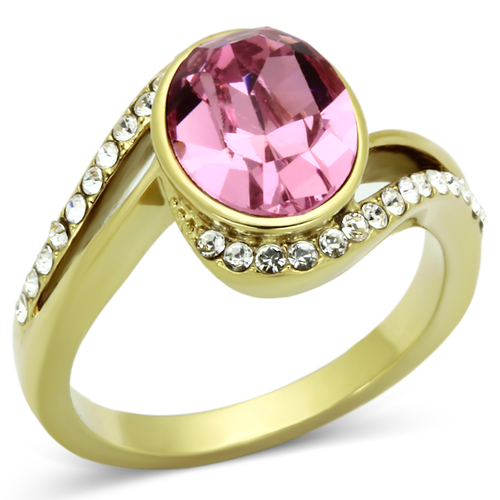 Women IP Gold Stainless Steel Ring with Top Grade Crystal in Rose - Si