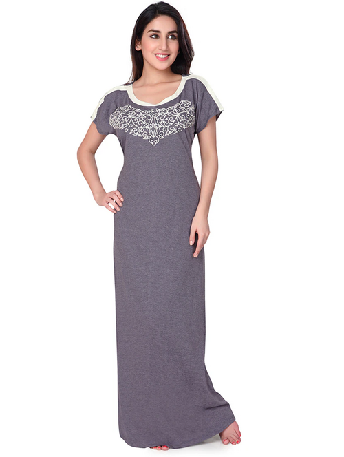 round neck embroidered detail nighty