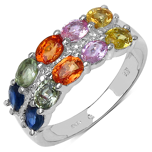 2.45 Carat Genuine Multi Stone .925 Sterling Silver Ring