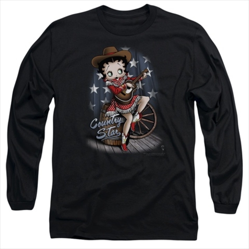 Boop-Country Star - Long Sleeve Adult 18-1 Tee, Black - Extra Larg