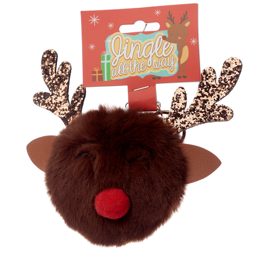 Fun Collectable Pom Pom Keyring - Christmas Reindeer