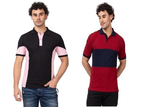 Pack Of 2 Men's Color Block Polo Shirt, Blue/Pink