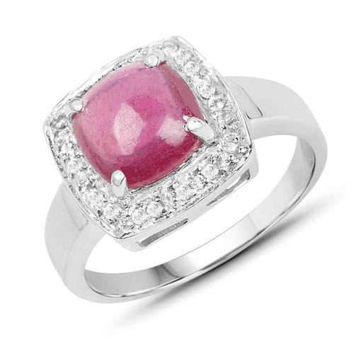 3.31 Carat Glass Filled Ruby and White Topaz .925 Sterling Silver Ring