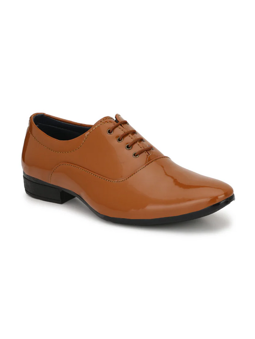 Tan Patent Leather Laceup Oxfords