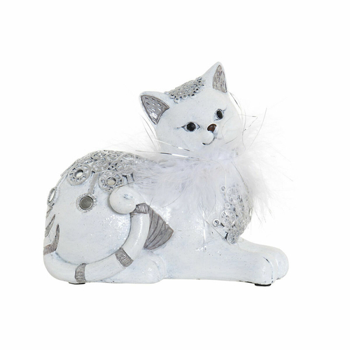 Decorative Figure DKD Home Decor White Silver Resin Cat Romantic 15 x