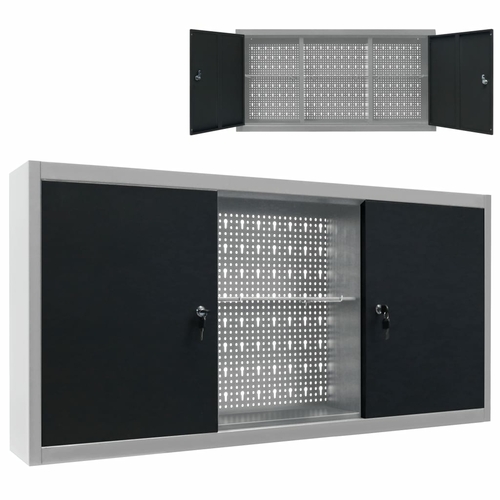 Wall Mounted Tool Cabinet Industrial Metal 47.2"x7.5"x23.6" Black