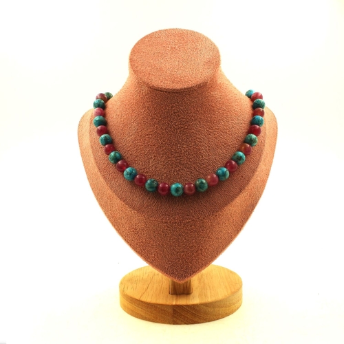 Turquoise + Bicolor Tourmaline 8 mm beads necklace.