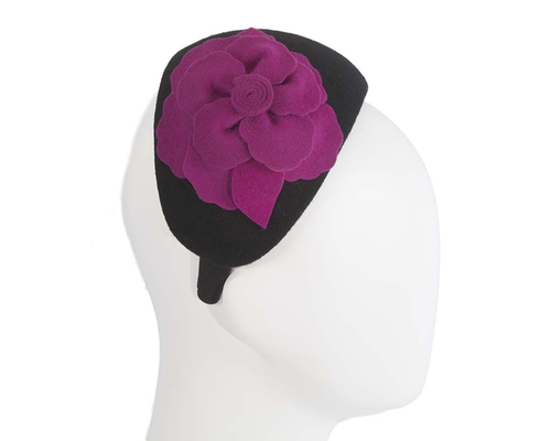 Wide black & fuchsia winter headband with flower