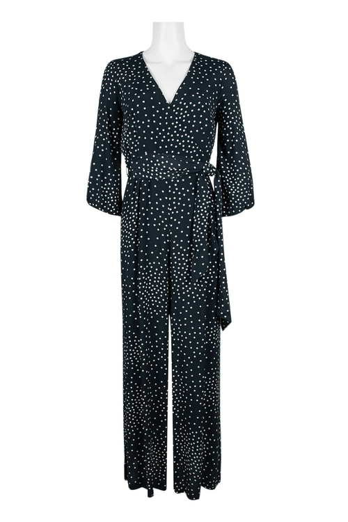 Taylor V-Neck Long Sleeve Tie Side Zipper Back Multi Print Rayon