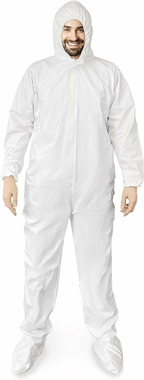 Disposable SF Coveralls. Pack of 5 White Body Protective Suits of