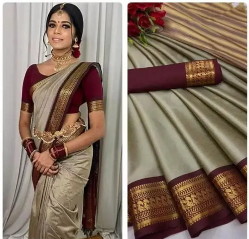 Women's Traditional Paithani Cotton Silk Saree With Blouse Piece