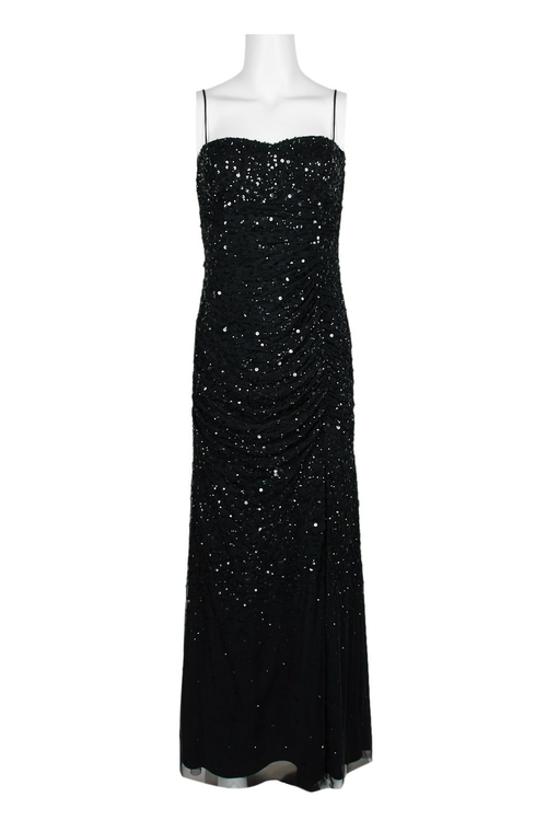 Adrianna Papell Spaghetti Strap Zipper Back Draped Sequin Mesh Dress