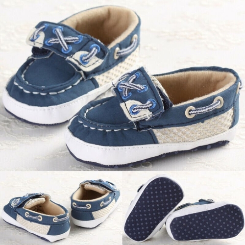 Toddler Baby Boys Girls  Crib Shoes Blue Patchwork