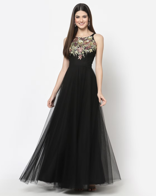 Embellished A-Line Dress (Size-XL) (Color-BLACK)