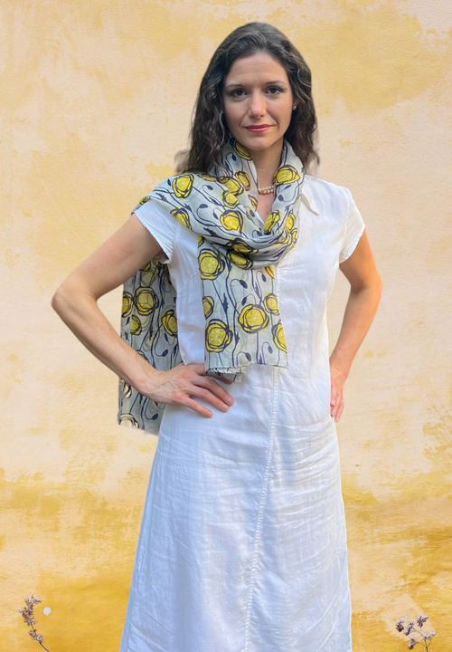 Gray and Yellow Tulip Silk Scarf