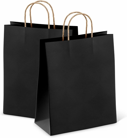 Black Shopping Bags 8" x 4.75" x 10.5", Pack of 50 Black Paper Bags