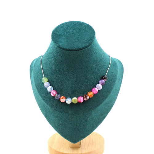 Multicolored Fuchsia cracked Agate 15 bead necklace 8 mm